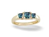 14K Yellow Gold Square Created Alexandrite 3-Stone Ring