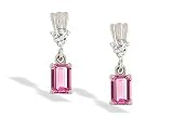 14K White Gold Emerald-cut Created Pink Sapphire and Diamond Dangle Drop Earrings