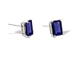 14K White Gold Emerald-cut Created Sapphire Stud Earrings