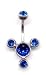 Double Jeweled Tri-Star navel bar in Capri Blue 14 guage by 3/8
