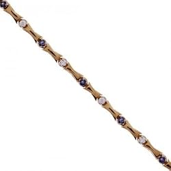 Sapphire and Diamond Bracelet w Yellow Gold Bamboo Links