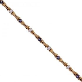 Yellow Gold Bamboo Link Bracelet w SappHire and Diamonds by GemAffair