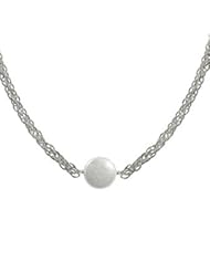 Sterling silver coin pearl necklace, 17"