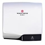 World Dryer L-974 Slimdri White Aluminum ADA Compliant Hand Dryer, High Speed, Electric, 110-240 Volt, Cool or Warm Air Option, Energy Efficient, Fast 10-15 Second Dry Time, Eliminates Paper Towel Cost, 10 Year Warranty