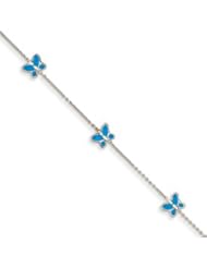 Genuine IceCarats Designer Jewelry Gift 14K White Gold Blue Enameled Butterfly Anklet In 10.00 Inch