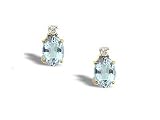 14K Yellow Gold Genuine Oval Aquamarine and Diamond Stud Earrings