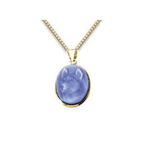 Genuine Agate Cameo Husky Pendant by