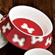 Bone China Dog Bowl - Red & White Bones
