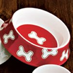 Bone China Dog Bowl - Red & White Bones
