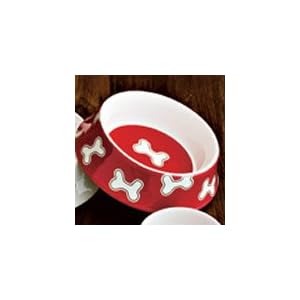 Bone China Dog Bowl - Red & White Bones
