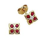 Ruby & Diamond Earrings in 14K Yellow Gold