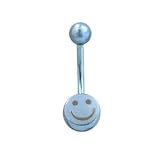 Smiley Face Titanium Belly Button Ring - Light Blue