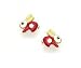 14k Yellow CZ Red Enamel Childrens Rabbit Earrings