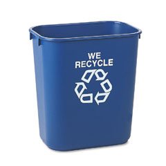 Rubbermaid(R) Deskside WE RECYCLE Container, 3 1/4 Gallons (12.3L), 12 1/8in.H x 11 3/8in.W x 8 1/4in.D, Blue