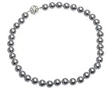 L. Erickson Pearl Necklace with Swarovski Encrusted Magnetic Clasp - Hematite