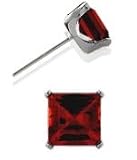 1.50Ct. Created 5mm Square Princess Cut Ruby 14 Karat White Gold Stud Earrings