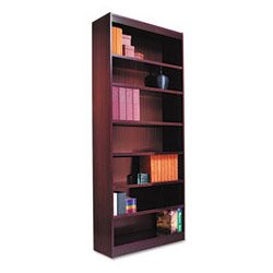 Alera Wood Veneer 7-Shelf Square Corner Bookcase, Finished Back, 36 x 12 x 84, MediumOak... by Alera