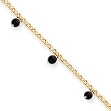 14k Polished Dangling Onyx Beads Anklet - 10 Inch
