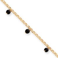 14k Polished Dangling Onyx Beads Anklet - 10 Inch