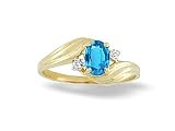 14K Yellow Gold Genuine Oval Blue Topaz and Diamond Ring