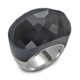.925 Silver & Faceted Grey Agate Dome Ring- Sizes 6-8