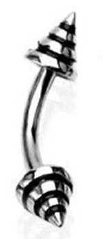 16g Surgical Steel Curved Barbell Eyebrow Ring Body Jewelry Piercing with Black Stripe Spikes 16 Gauge 5/16