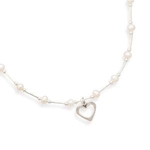 Childs Liquid Silver White Pearl Open Heart Sterling Silver Necklace