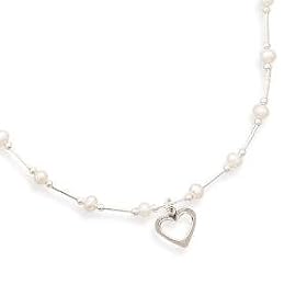 Childs Liquid Silver White Pearl Open Heart Sterling Silver Necklace