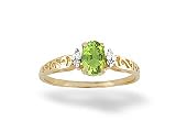 14K Yellow Gold Genuine Oval Peridot and Diamond Filligree Ring