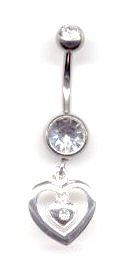 Double Jeweled Navel Bar with Kind Heart Pendant in Crystal 21YAAQP2G8L Double Jeweled Navel Bar with Kind Heart Pendant in Crystal