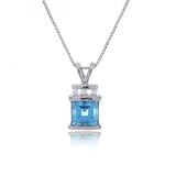 White Gold Pendant Necklace w/ Blue Topaz Diamond Gems