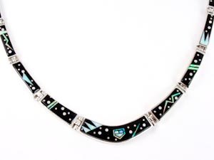 Navajo Silver Turquoise Onyx Night Sky Necklace Earring Set