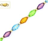 14k 9x6 mm Barrel Orange Green Purple Blue Crystal Necklace - Choice 16-inch
