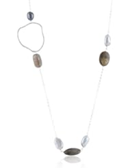 Silver Grey and Peacock Color Baroque Freshwater Cultured Pearl and Labradorite Nugget Endless with Sterling Silver Chain Necklace, 38"