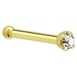 Solid 14KT Yellow Gold 1.5mm Genuine Diamond Nose Bone - 18 Gauge
