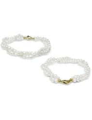 4mm White Freshwater Biwa Nugget Double Strand Twist Bracelet - 8 inches (Lobster Clasp)