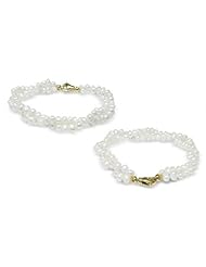 4mm White Freshwater Biwa Nugget Double Strand Twist Bracelet - 7 inches (Lobster Clasp)