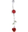 Red BLOSSOM Long Stem ROSE Belly Ring 3/8"