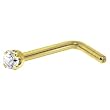 Solid 14KT Yellow Gold 2mm Clear Cubic Zirconia L-Shaped Nose Ring - 20 Gauge