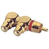 Gold RCA Y (1) Male To (2) Right Angle Female Red