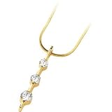 14K Yellow Gold Created Moissanite 3 Stone Pendant Slide On 16 Inch Square Snake Chain