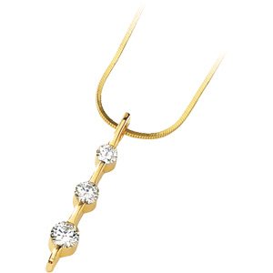 14K Yellow Gold Created Moissanite 3 Stone Pendant Slide On 16 Inch Square Snake Chain