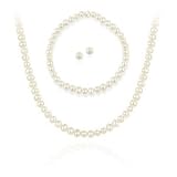 Sterling Silber 5,5-6mm Echte Süßwasser-Zuchtperlen Weiße Perlen Halskette, Armband und Ohrstecker Set