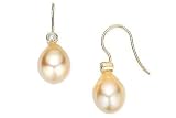 1/6 Carat Diamond and Golden South Sea Cultured Pearl 14K Yellow Gold Earrings