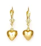 14k Yellow Drop Heart Lever-Back Earrings