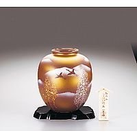九谷焼 8号花瓶(なつめ型) 金箔鶴連山 
