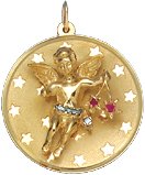 Cupid on Star Disc, 14K Gold Charm