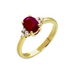14k Yellow Gold Prong Set Oval Ruby & Diamond Ring