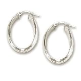 14k White Twisted Oval Hoop Earrings