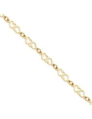 Beautiful 14k Yellow Gold Double Heart Link 7.5 Inch Bracelet w/ Lobster